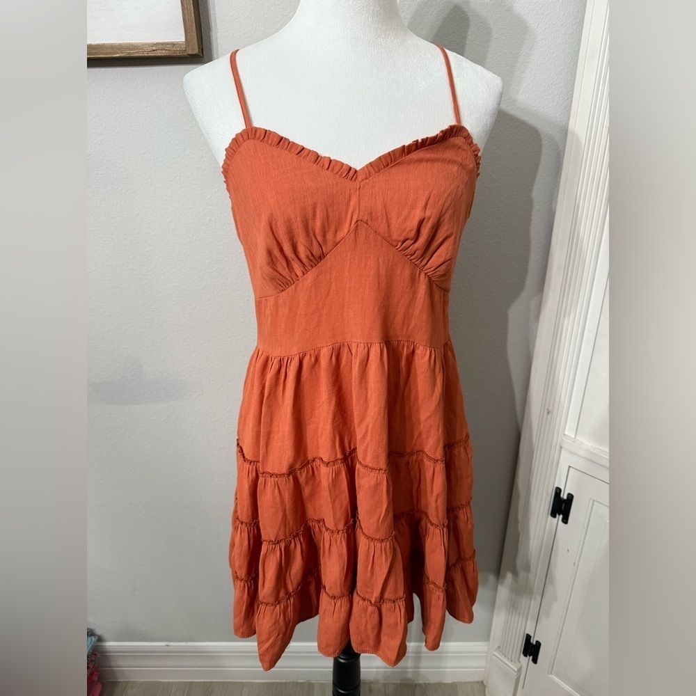 Trixxi Rust Mini Dress with Tiered Skirt